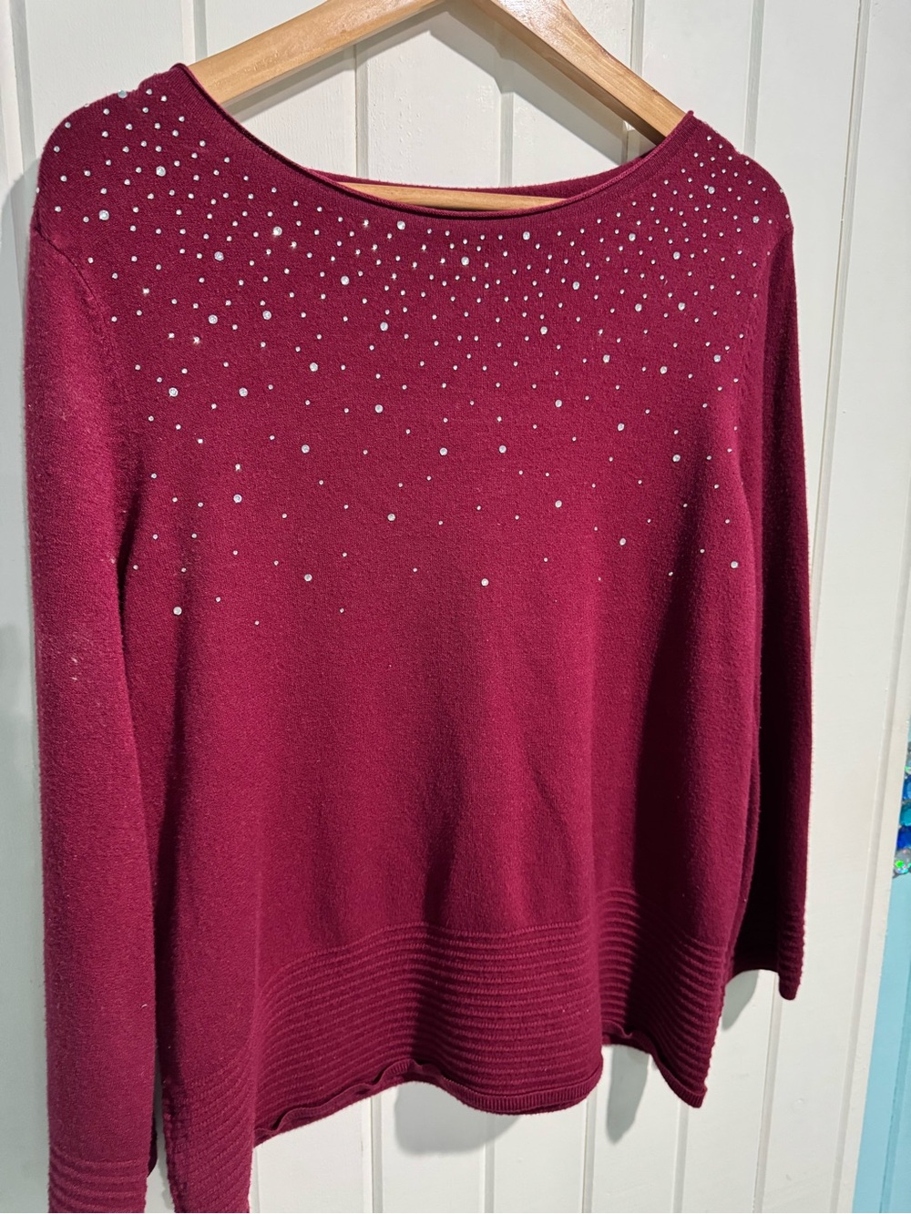 Embellished Scoopneck Sweater in Deep Wine
